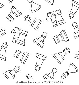 Chess pieces. Seamless pattern. Coloring Page. Hand drawn style. Vector drawing. Design ornaments.