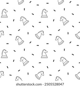 Chess pieces. Seamless pattern. Coloring Page. Hand drawn style. Vector drawing. Design ornaments.