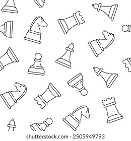 Chess pieces. Seamless pattern. Coloring Page. Hand drawn style. Vector drawing. Design ornaments.