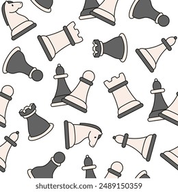 Chess pieces. Seamless pattern. Hand drawn style. Vector drawing. Design ornaments.