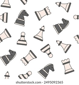Chess pieces. Seamless pattern. Hand drawn style. Vector drawing. Design ornaments.