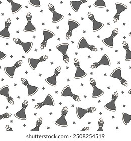 Chess pieces. Seamless pattern. Hand drawn style. Vector drawing. Design ornaments.