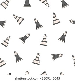 Chess pieces. Seamless pattern. Hand drawn style. Vector drawing. Design ornaments.