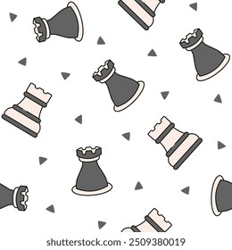 Chess pieces. Seamless pattern. Hand drawn style. Vector drawing. Design ornaments.