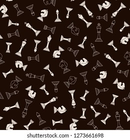 Chess pieces seamless pattern. Chess pieces on a dark background. Vector illustration