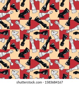 Chess pieces seamless pattern. Vector illustration set of chess pieces seamless pattern. Background of chess pieces.