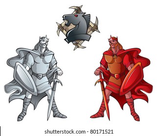 Chess pieces series, black and white kings, Dark Ages and fantasy, including chess horse emblem, vector illustration