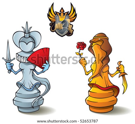 Chess pieces series, black and white queens, Crusaders vs. Saracens, including bonus 