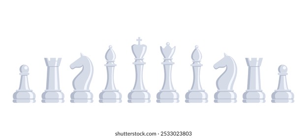 Piezas de ajedrez, conjunto de Elementos. Deportes y juego intelectual, estrategia. Reina, rey, obispo, caballero torre peón Ilustración vectorial