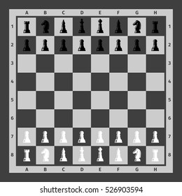 Chess pieces set on chess board. Vector illustration.