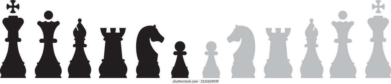 Chess pieces set on white background