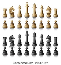 Chess pieces silhouettes isolated on white background. Vector illustration