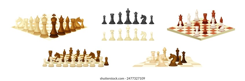 Chess Pieces for Strategic Board Game Vector Set