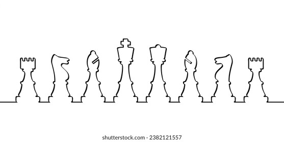 Chess pieces tower horse bishop, king queen Chess Board Setup Vector icon or symbol pieces Flat style the starting positions figures pieces tournament strategy silhouette checker board. Square checker