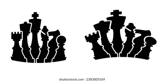 Chess pieces tower horse bishop, king queen Chess Board Setup Vector icon or symbol pieces Flat style the starting positions figures pieces tournament strategy silhouette checker board. Square checker