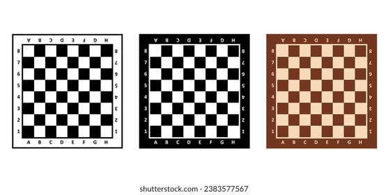 Chess pieces tower horse bishop, king queen Chess Board Setup Vector icon or symbol pieces Flat style the starting positions figures pieces tournament strategy silhouette checker board. Square checker