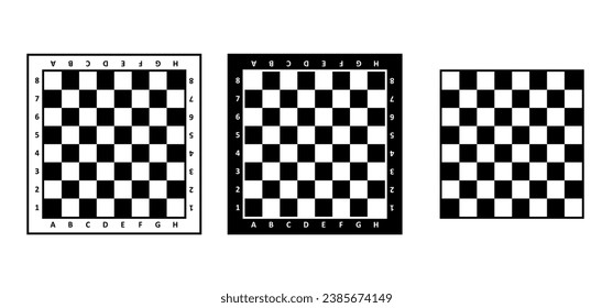 Chess pieces tower horse bishop, king queen Chess Board Setup Vector icon or symbol pieces Flat style the starting positions figures pieces tournament strategy silhouette checker board. Square checker