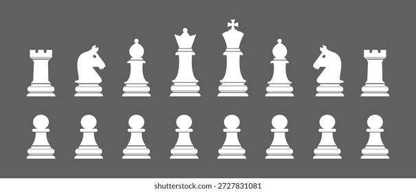 Chess Pieces vector illustration, Chessboard game, Set of Chess Pieces, Chess black flat icons - King, Queen, rook, knight, bishop, pawn. Chess- silhouettes vector icons, Chess icons set.