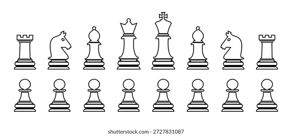 Chess Pieces vector illustration, Chessboard game, Set of Chess Pieces, Chess black flat icons - King, Queen, rook, knight, bishop, pawn. Chess- silhouettes vector icons, Chess icons set.