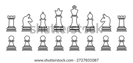 Chess Pieces vector illustration, Chessboard game, Set of Chess Pieces, Chess black flat icons - King, Queen, rook, knight, bishop, pawn. Chess- silhouettes vector icons, Chess icons set.