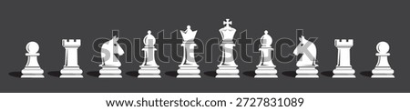 Chess Pieces vector illustration, Chessboard game, Set of Chess Pieces, Chess black flat icons - King, Queen, rook, knight, bishop, pawn. Chess- silhouettes vector icons, Chess icons set.