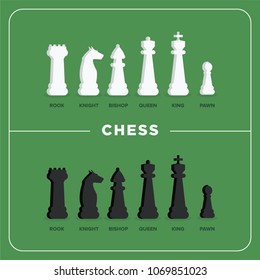 Chess Pieces Vector Illustration in Minimal Simple Style with Names