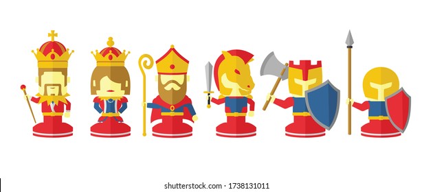 Chess pieces vector illustration in the style of a genuine person 