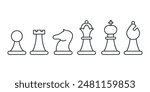 Chess pieces vector line icons set. Chess Board game pieces. Horse Pawn Bishop Queen King