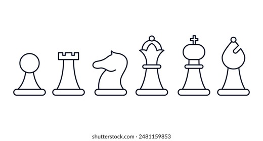 Chess pieces vector line icons set. Chess Board game pieces. Horse Pawn Bishop Queen King