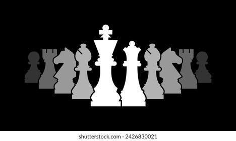 Chess pieces vector mind game strategy illustration