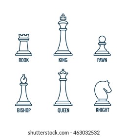 Chess pieces vector thin line icons 