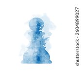 Chess pieces in a watercolor style with splashes of paint  on a white background. Pawn