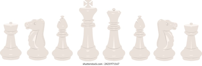 Chess pieces are white. Set for playing chess. Board game.