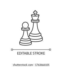 Chess pixel perfect linear icon. Traditional intellectual board game thin line customizable illustration. Contour symbol. King and pawn figures vector isolated outline drawing. Editable stroke