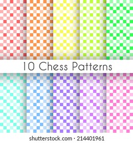 Chess plaid vector seamless patterns. Endless texture can be used for wallpaper, fill, web background, texture. Set of monochrome geometric ornaments. Square shapes.