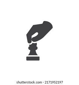 Chess play vector icon. filled flat sign for mobile concept and web design. Hand moving chess piece glyph icon. Symbol, logo illustration. Vector graphics