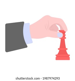 Chess player flat vector, hand and chess piece 