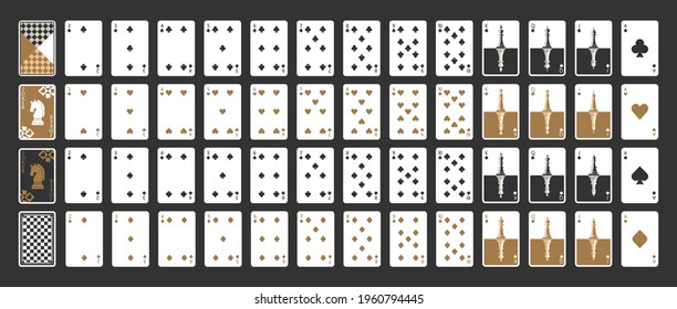 Chess playing cards - Poker set with isolated cards on black background - New design playing cards - full deck
