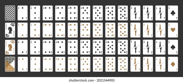 Chess playing cards - Poker set with isolated cards on black background - New design playing cards - full deck