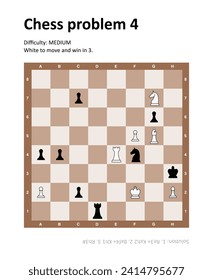 Chess problem puzzle with solution. Medium difficulty chess problem illustration.
