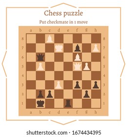 Chess puzzle. Put checkmate in 1 move. Chess in a flat design. Vector illustration