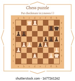 Chess puzzle. Put checkmate in 2 moves. Chess in a flat design. Vector illustration