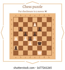 Chess puzzle. Put checkmate in 2 moves. Chess in a flat design. Vector illustration