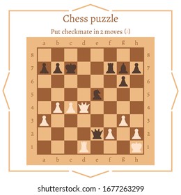 Chess puzzle. Put checkmate in 2 moves. Chess in a flat design. Vector illustration