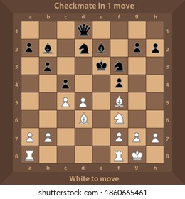 Chess puzzle,
riddle. Checkmate in 1 move. white go. Chess in flat design. Vector