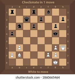 Chess puzzle,
riddle. Checkmate in 1 move. white go. Chess in flat design. Vector