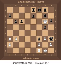 Chess puzzle,
riddle. Checkmate in 1 move. white go. Chess in flat design. Vector