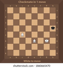 Chess puzzle,
riddle. Checkmate in 1 move. white go. Chess in flat design. Vector
