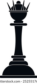 Chess queen black silhouette. Powerful game piece