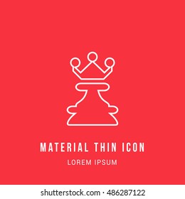 Chess Queen Bright red material designed line thin flat icon / logo